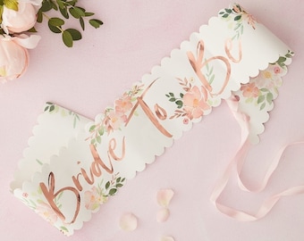 Bride to Be Sash | Bride Sash | Bridal Shower Sash | Bachelorette Sash | Rose Gold Floral Sash | Botanical Bridal Shower Tropical Blush Pink