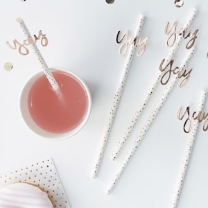 Rose Gold Yay Party Straws: Bridal Shower Decorations