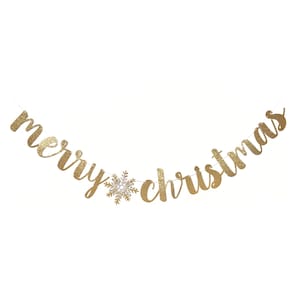 Merry Christmas Banner | Christmas Decorations | Merry Christmas Sign | Holiday Decor | Gold Glitter Christmas Garland | Christmas Party