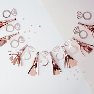 Bachelorette Party Decorations | Rose Gold Tassel Garland Rings | Bridal Shower Decorations | Pink Bachelorette Decorations | Ring Banner