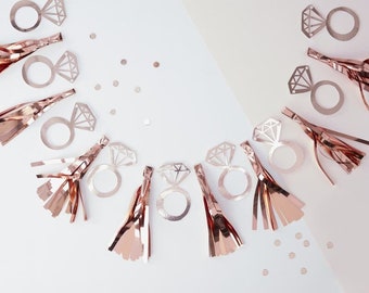 Bachelorette Party Decorations | Rose Gold Tassel Garland Rings | Bridal Shower Decorations | Pink Bachelorette Decorations | Ring Banner