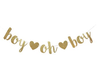 Oh Boy Glitter Banner - 3 Feet Wide Baby Shower Or Celebration Decor