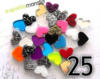 Acrylic Heart Cabochons: 12mm Random Colors, DIY Charms (25 Pcs)