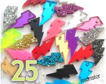 Mini Lightning Bolts - 25 pcs, laser cut acrylic, random colors, jewelry making, crafting