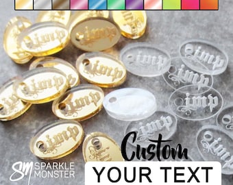 Etiquetas de joyería acrílicas personalizadas: dijes ovalados grabados, texto personalizado