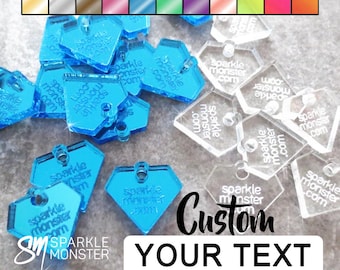 Etiquetas personalizadas para joyería acrílica con diamantes: grabadas y cortadas con láser