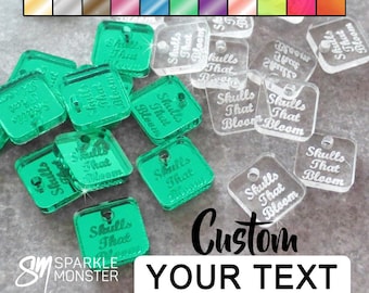 Custom Engraved Acrylic Jewelry Tags: Square Charms, Personalized Text