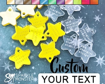 Etiquetas de joyería con estrellas personalizadas: dijes acrílicos grabados, texto personalizado