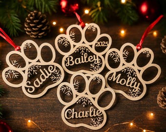 Personalized Dog Paw Ornament, Custom Cat Christmas Ornament, Pet Memorial 2025 Ornament, Gift for Dog Mom
