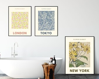 Flower Market Print, Set of 3, Digital Download, Custom Wall Art Set, Flower Market Poster, Floral Poster Download, Botanical Wall Art