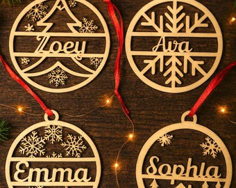 Personalized Wooden Christmas Ornament, Custom Name Ornament, Laser-Cut Birch, Laser Cut Gift Tag, Laser Cut Name Bauble, Ornaments Bulk