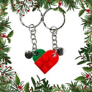 Christmas Initial Heart Keychain Set, Personalized Couple Boyfriend Girlfriend Gift, Matching keychains for her, for him, Couple Gift