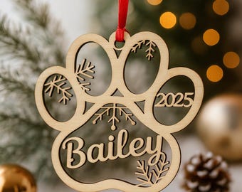 Personalized Dog Paw Ornament, Custom Cat Christmas Ornament, Pet Memorial 2025 Ornament, Gift for Dog Mom