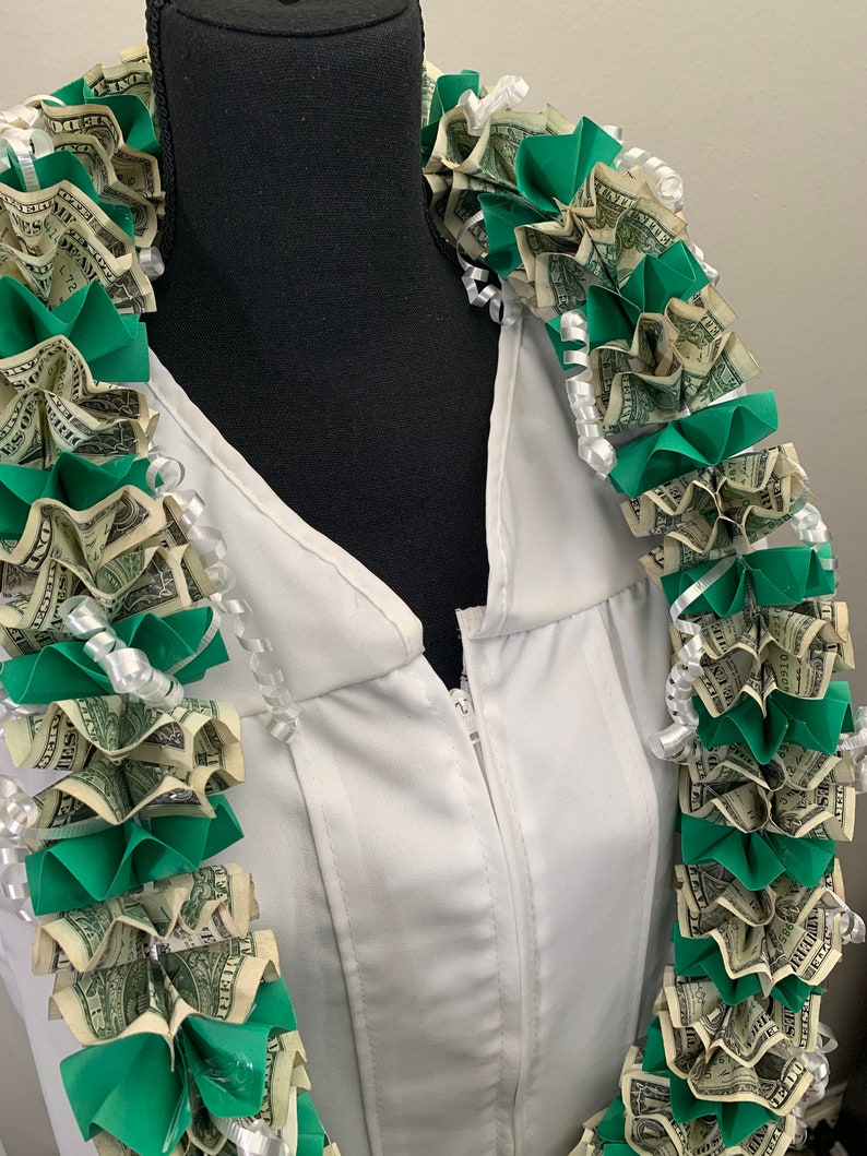50 Dollar Money Lei Green And White Lei Graduation Lei Etsy