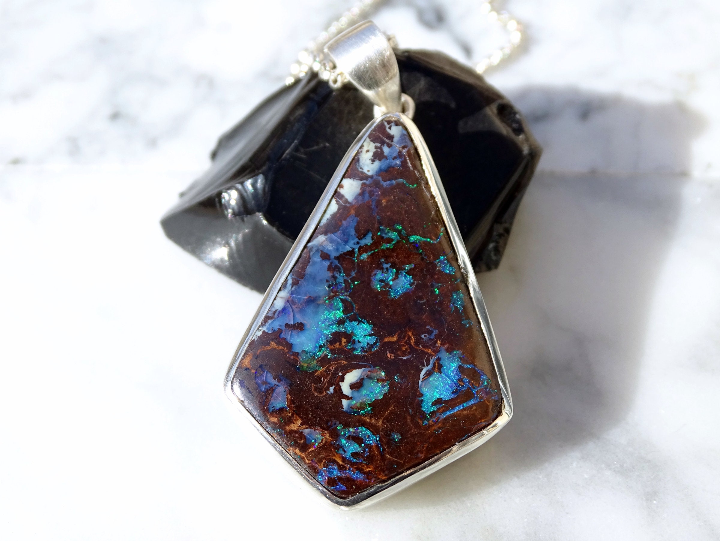 Big Boulder Opal Pendant Unique Australian Opal Necklace - Etsy