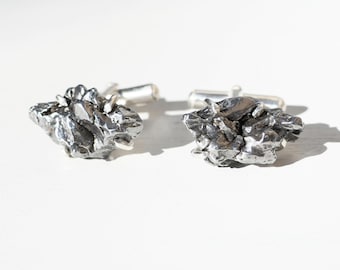 Handmade Campo Del Cielo Meteorite Cufflinks: Sterling Silver Wedding Jewelry