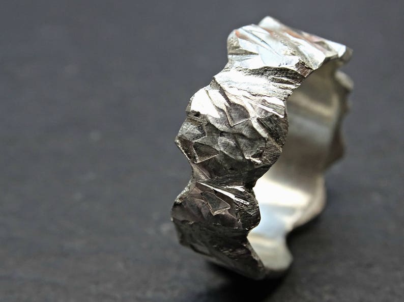 chunky mens ring forged viking ring wabi sabi silver glacier ring carved silver mens ring raw rugged wedding band brutalist ring men