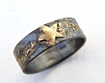 constellation ring gold star, mens wedding band gold silver, night sky ring, meteorite ring, viking wedding ring gold, celtic wedding band