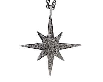 Black Rhodium Sterling Silver Diamond Star Pendant Necklace