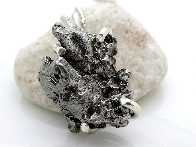 Real Meteorite Pendant Silver Mens Necklace Meteorite Cool Etsy