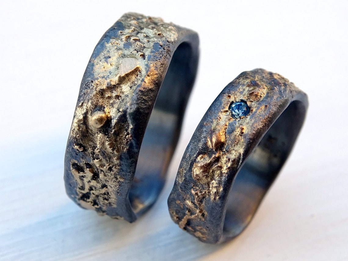 Viking wedding band set matching wedding rings gold silver | Etsy
