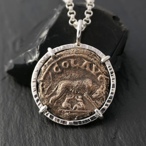 ancient she-wolf coin pendant silver, authentic Gallienus Roman Empire coin, she-wolf suckling Romulus Remus coin