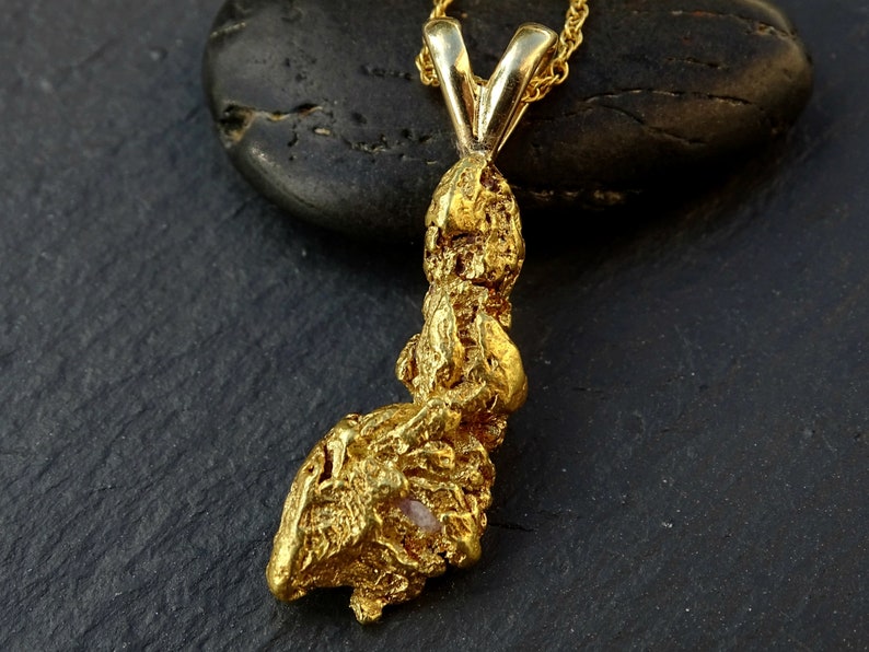 Big gold nugget pendant mens gold nugget necklace real gold Etsy