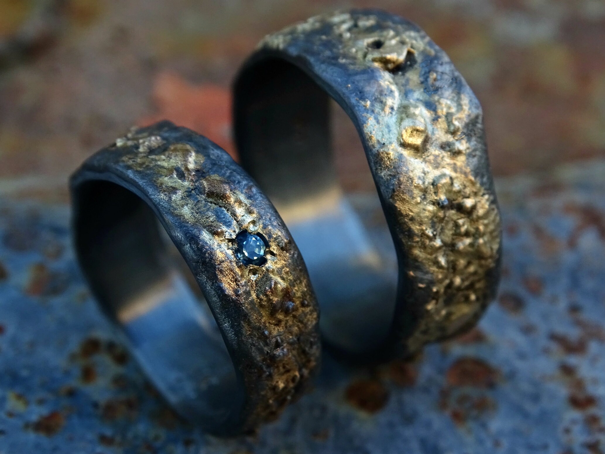 Viking wedding band set matching wedding rings gold silver Etsy