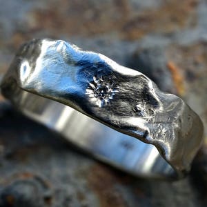 viking wedding band gold diamond ring, gold wedding band mens wedding ring gold, molten gold ring, organic wedding ring gold engagement ring