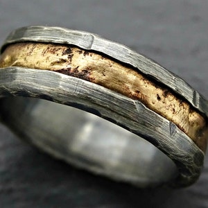 viking wedding ring gold, mens wedding band black, cool mens ring, mens engagement band, mens wedding band meteorite wood grain ring for him
