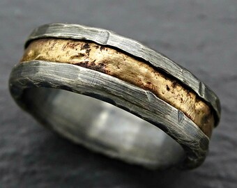 viking wedding ring gold, mens wedding band black, cool mens ring, mens engagement band, mens wedding band meteorite wood grain ring for him