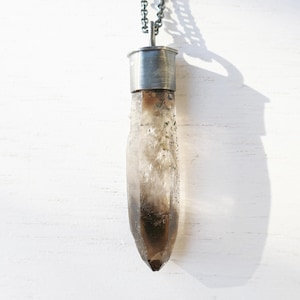 large terminated smoky quartz necklace, unique smoky quartz crystal pendant black silver, unique crystal necklace gift for her