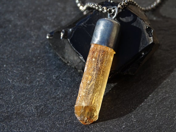 Big Imperial Topaz Pendant Black Silver Golden Topaz Necklace