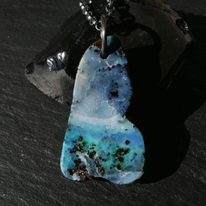 blue opal pendant, Boulder opal necklace black silver, unique opal pendant, mens opal pendant, anniversary gift for her, birthstone pendant