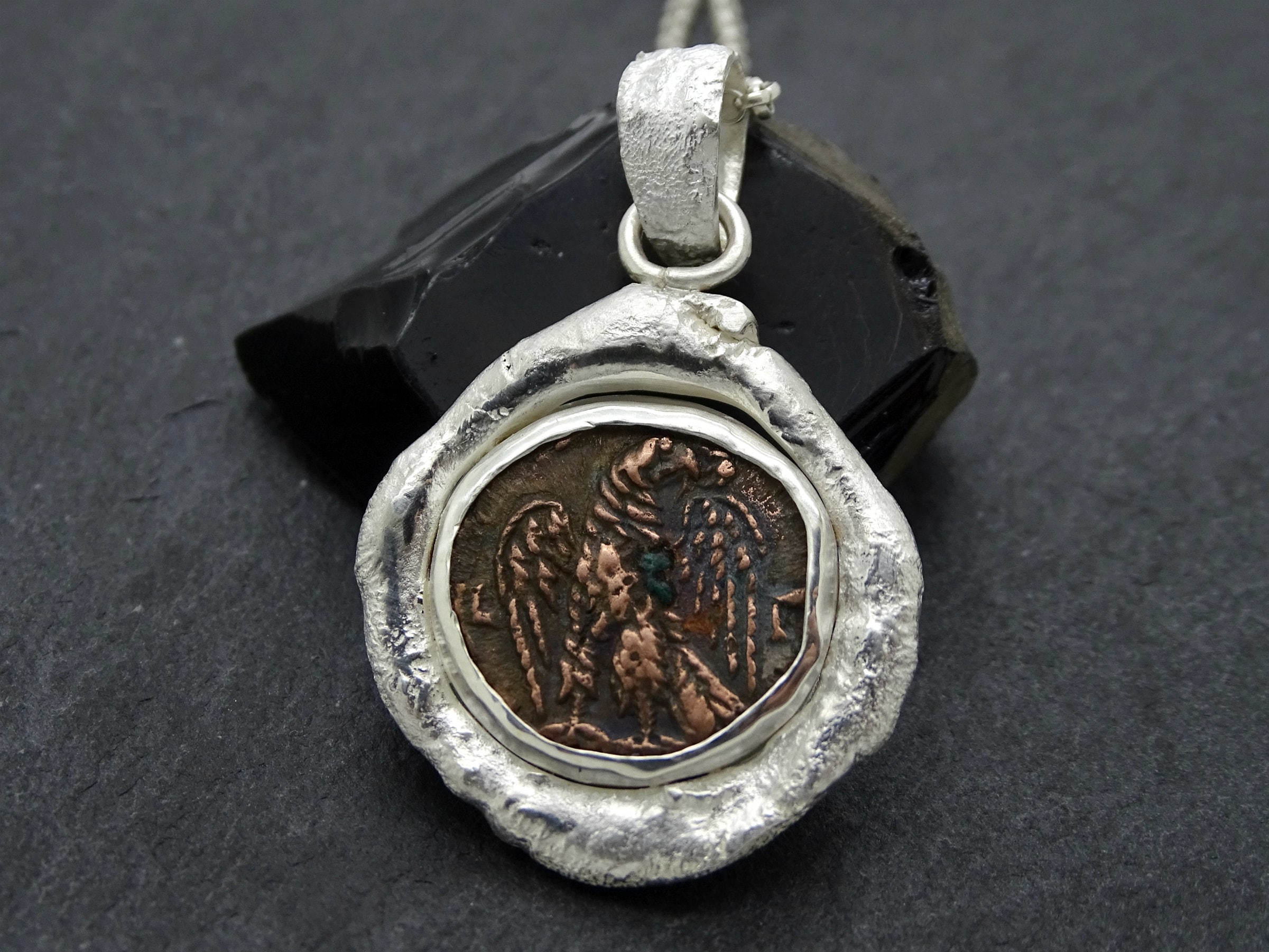 Ancient Roman Coin Necklace Silver Big 