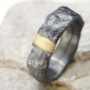 mens wedding band gold, viking engagement ring mens, viking wedding ring gold silver molten ring, woodland wedding ring gift for men image 2