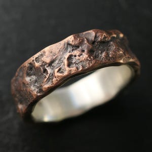 copper silver ring, unique mens ring copper, personalized mens ring copper wedding band for men, molten ring, promise ring wood structure