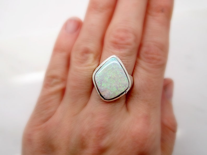 Big Opal Ring Silver Big Mens Opal Ring Australian White Etsy