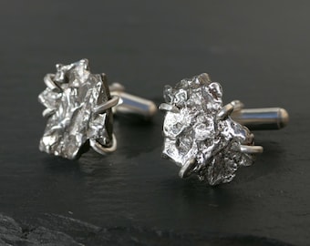 Real Campo Del Cielo Meteorite Cufflinks: Sterling Silver, Unique Men's Gift