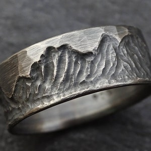 rugged mountain ring silver, boho wedding band, mens wedding ring silver, cool mens ring mountain range ring, personalized gift for men