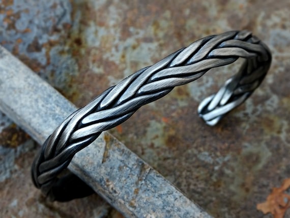 Braided Cuff Silver Viking Cuff Bracelet Black Silver Silver
