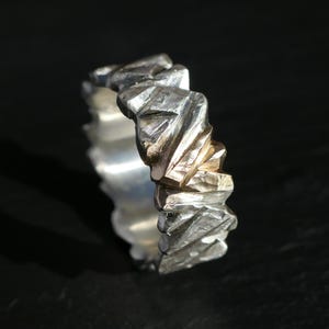 carved wedding band gold and silver, mixed metal viking ring, rustic engagement ring men, unique wedding ring gold silver