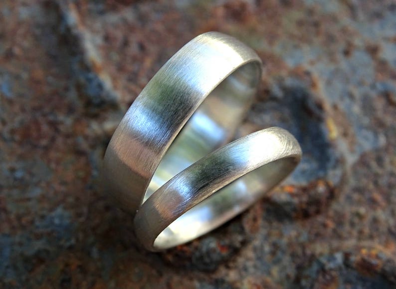 Domed Wedding Band Set Silver Wedding Rings His Her Promise Etsy