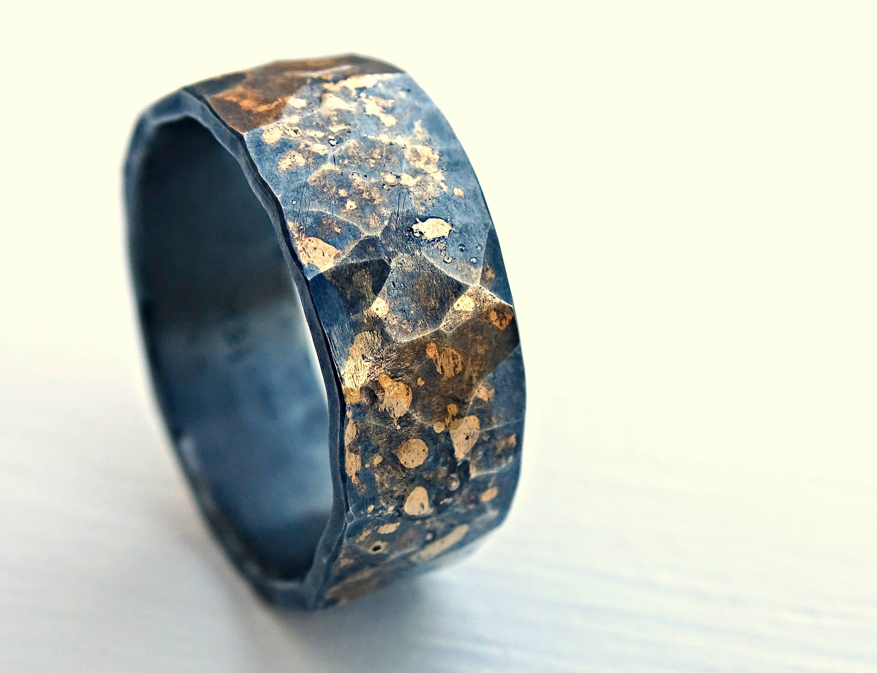 viking wedding band man forged wedding ring gold silver | Etsy