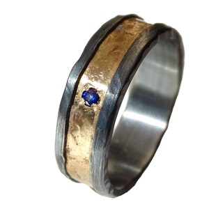 viking wedding band gold and silver, men's wedding band with gemstone, men's engagement band, men's wedding ring, anniversary gift for him