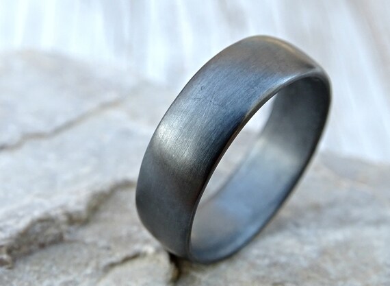 Black Silver Wedding Band Comfort Fit Mens Ring Mens Wedding Etsy