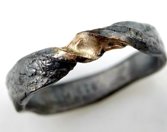 infinity ring gold silver, viking wedding band gold, mens engagement ring gold moebius loop ring, black mens ring, molten wedding ring