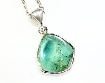 Ciondolo in tormalina indicolite: collana di cristalli in argento sterling, pietra portafortuna di ottobre