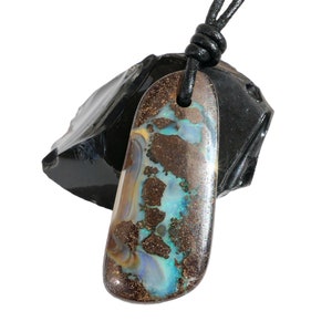 adjustable Boulder opal necklace, real opal necklace, Australian opal pendant for men, layering necklace, unique birthstone gift for him