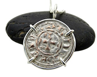 Templar cross coin pendant, Crusader coin necklace, Knights Templar coin pendant silver, Crusader coin pendant, mens coin necklace mens gift